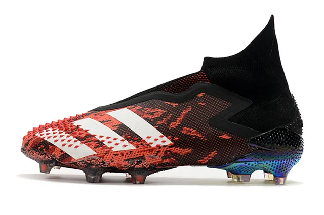 Adidas Chaussures de football rouge noir coupe haute ajustement chaussette imprimé camouflage sol ferme 5