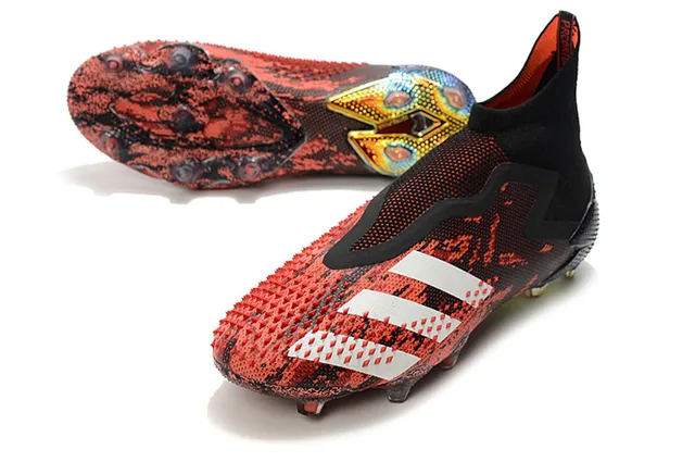 Adidas Chaussures de football rouge noir coupe haute ajustement chaussette imprimé camouflage sol ferme 6