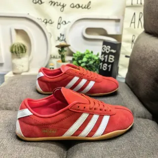 Adidas Red White Suede Upper Three-Stripe Side Panel Lifestyle Sneakers