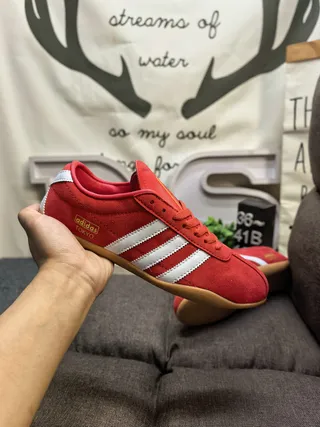 Adidas Red White Suede Upper Three-Stripe Side Panel Lifestyle Sneakers 5