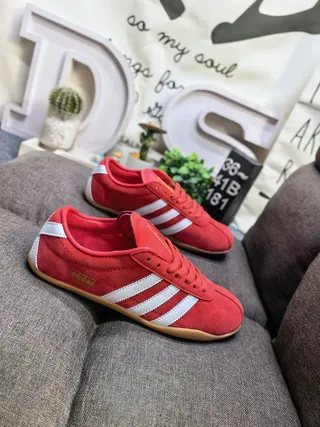 Adidas Red White Suede Upper Three-Stripe Side Panel Lifestyle Sneakers 9