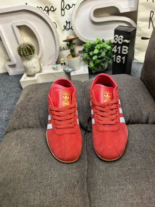 Adidas Red White Suede Upper Three-Stripe Side Panel Lifestyle Sneakers 10