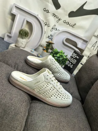 Adidas Samba Beige Perforated Upper Lace-Up Mule Silhouette Casual Shoes 9