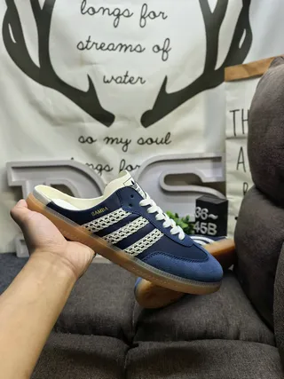 Adidas Samba Navy Perforated Three Stripes Slip-On Casual Shoes 5