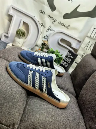Adidas Samba Navy Perforated Three Stripes Slip-On Casual Shoes 7