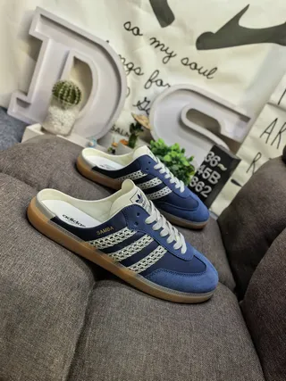 Adidas Samba Navy Perforated Three Stripes Slip-On Casual Shoes 9