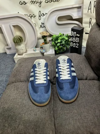 Adidas Samba Navy Perforated Three Stripes Slip-On Casual Shoes 10