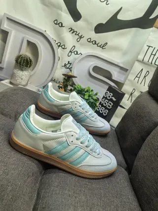 Adidas Samba OG Mint Blue and Off-White Lifestyle Sneakers 9