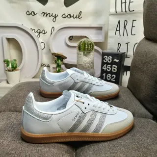 Adidas Samba White and Silver Glitter Lifestyle Sneakers