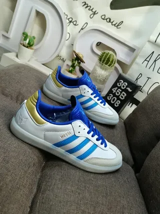 Adidas Samba White Blue Low-Top Three-Stripe Side Panel Sneakers 9