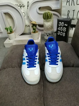 Adidas Samba White Blue Low-Top Three-Stripe Side Panel Sneakers 10
