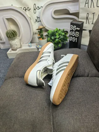 Adidas Samba White Gray Low-Top Leather Upper Lifestyle Sneakers 6