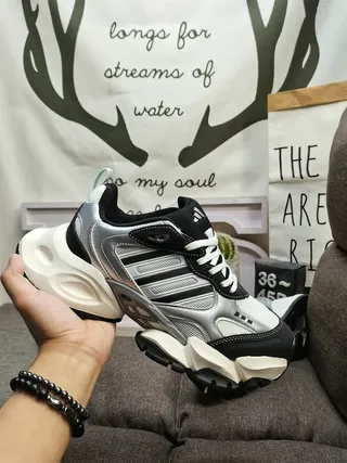 Adidas Silver Black Sculpted Sole Metallic Upper Chunky Sneakers 5