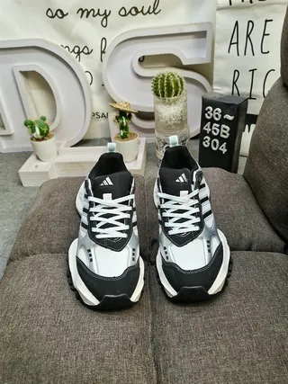 Adidas Silver Black Sculpted Sole Metallic Upper Chunky Sneakers 10