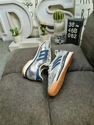 Adidas Silver Navy Metallic Cracked-Leather Upper Three Stripes Lifestyle Sneakers 6