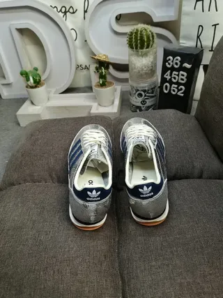 Adidas Silver Navy Metallic Cracked-Leather Upper Three Stripes Lifestyle Sneakers 8
