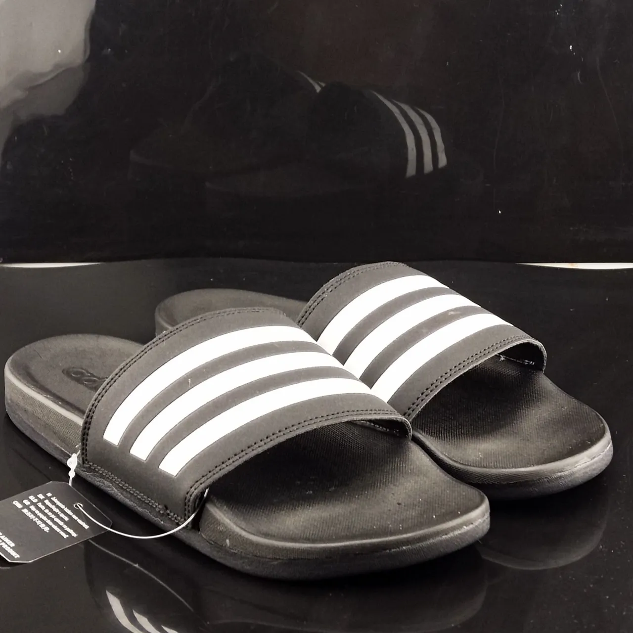 Adidas Slide Black White Molded EVA Sole Three-Stripe Strap Slippers 4