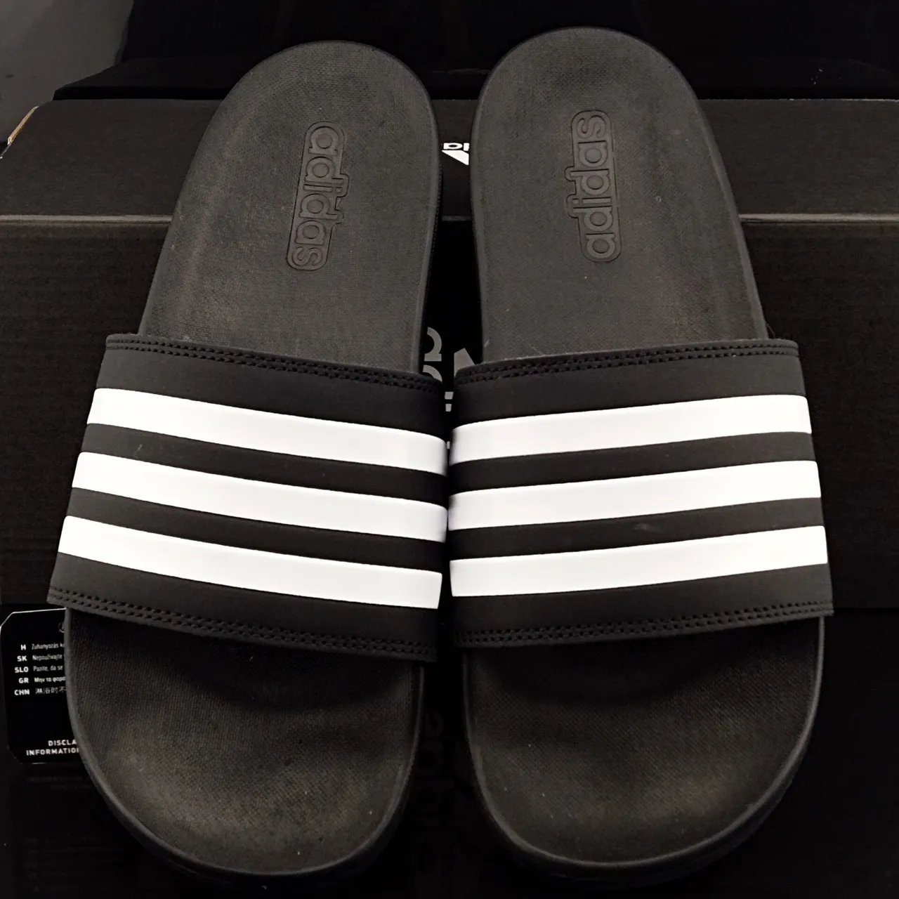 Adidas Slide Black White Molded EVA Sole Three-Stripe Strap Slippers 5