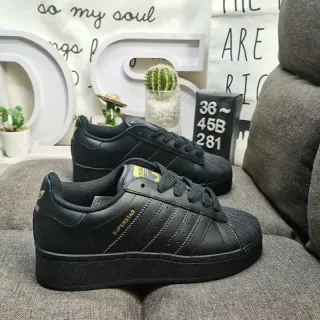 Adidas Superstar All-Black Gold Accents Lifestyle Sneakers