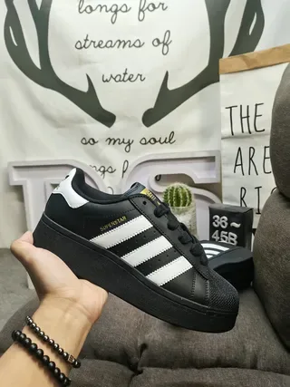 Adidas Superstar All-Black Gold Accents Lifestyle Sneakers 5