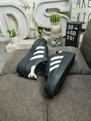 Adidas Superstar All-Black Gold Accents Lifestyle Sneakers 6
