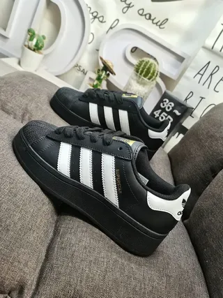 Adidas Superstar All-Black Gold Accents Lifestyle Sneakers 7