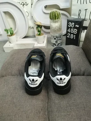 Adidas Superstar All-Black Gold Accents Lifestyle Sneakers 8
