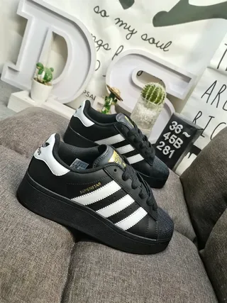 Adidas Superstar All-Black Gold Accents Lifestyle Sneakers 9