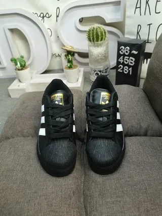 Adidas Superstar All-Black Gold Accents Lifestyle Sneakers 10