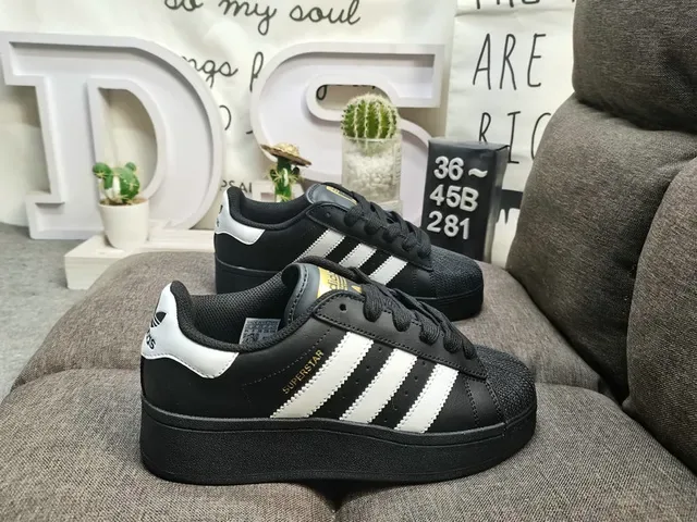 Adidas Superstar All-Black Gold Accents Lifestyle Sneakers 11