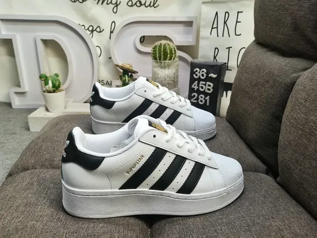 Adidas Superstar All-Black Gold Accents Lifestyle Sneakers 21
