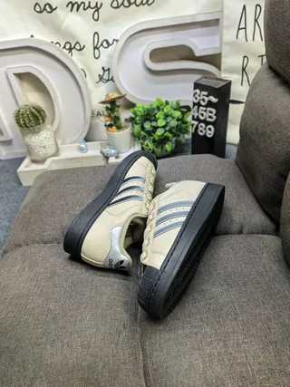 Adidas Superstar Beige Black Shell-Toe Three Stripes Lifestyle Sneakers 6