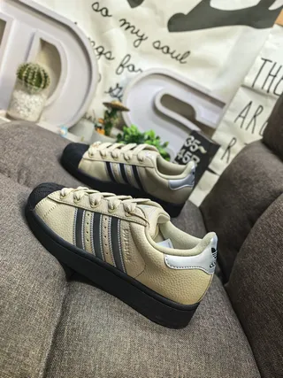 Adidas Superstar Beige Black Shell-Toe Three Stripes Lifestyle Sneakers 7