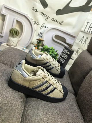 Adidas Superstar Beige Black Shell-Toe Three Stripes Lifestyle Sneakers 9