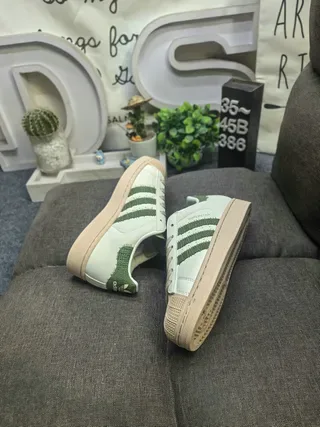 Adidas Superstar Beige Green Shell Toe Textured Stripes Lifestyle Sneakers 6