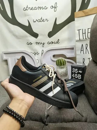 Adidas Superstar Black and Tan Lifestyle Sneakers 5