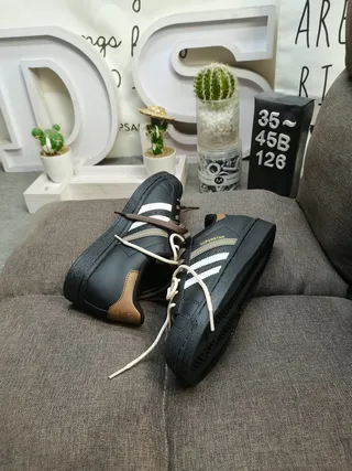 Adidas Superstar Black and Tan Lifestyle Sneakers 6