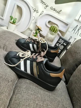 Adidas Superstar Black and Tan Lifestyle Sneakers 7