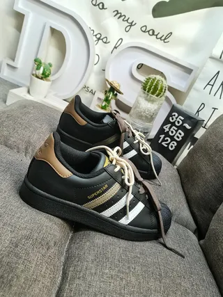 Adidas Superstar Black and Tan Lifestyle Sneakers 9