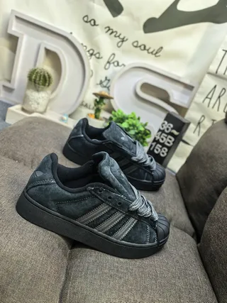 Adidas Superstar Black Suede-Like Lifestyle Sneakers 9