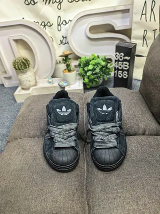 Adidas Superstar Black Suede-Like Lifestyle Sneakers 10