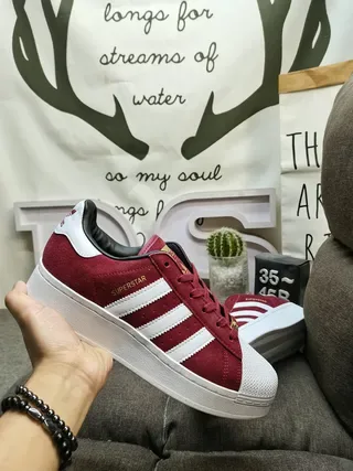 Adidas Superstar Burgundy Suede White Stripe Lifestyle Sneakers 5