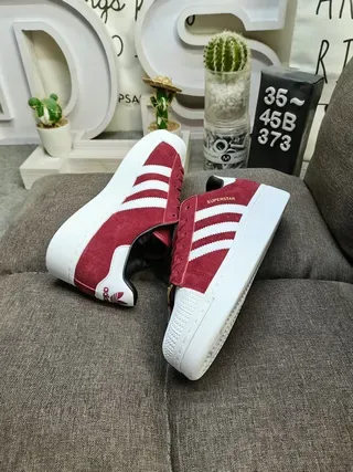 Adidas Superstar Burgundy Suede White Stripe Lifestyle Sneakers 6