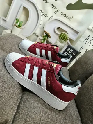 Adidas Superstar Burgundy Suede White Stripe Lifestyle Sneakers 7