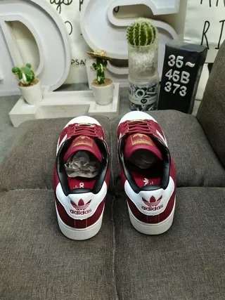 Adidas Superstar Burgundy Suede White Stripe Lifestyle Sneakers 8