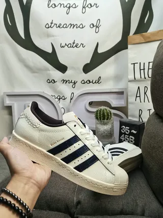 Adidas Superstar Croc-Embossed Leather Navy Stripe Lifestyle Sneakers 5