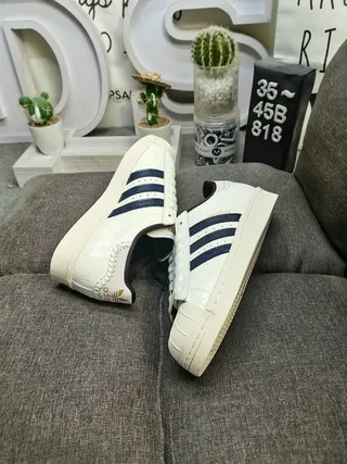 Adidas Superstar Croc-Embossed Leather Navy Stripe Lifestyle Sneakers 6