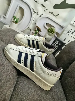 Adidas Superstar Croc-Embossed Leather Navy Stripe Lifestyle Sneakers 7
