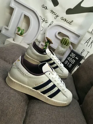 Adidas Superstar Croc-Embossed Leather Navy Stripe Lifestyle Sneakers 9