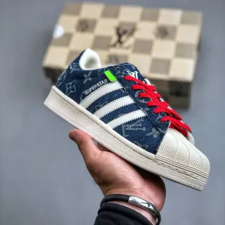 Adidas Superstar डेनिम मोनोग्राम लाल लेस जीवनशैली स्नीकर